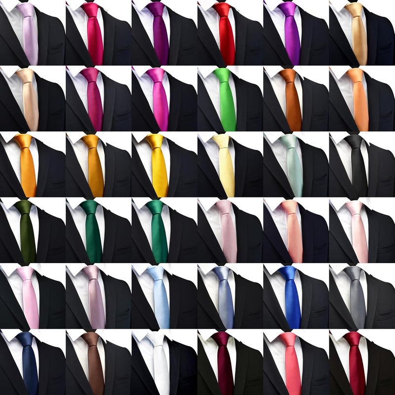 Branduce 2.4"（6cm） Mens Solid Skinny Satin Tie Pure Color Slim Necktie for Business and Wedding - Image 4